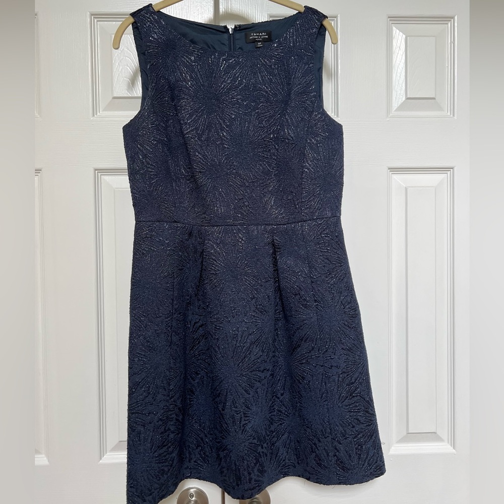 Tahari Navy Textured Mini Dress